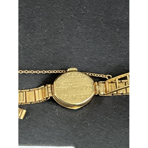 224 - 9CT GOLD EVERITE HALLMARK WATCH CASE & STRAP  - TOTAL WEIGHT 15G