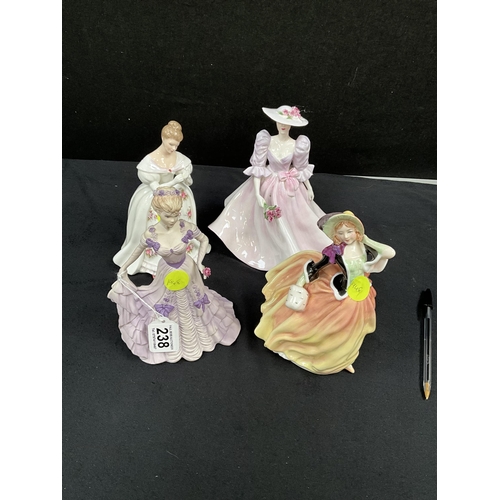 238 - 3 ROYAL DOULTON LADY FIGUERS , AUTUMN BREEZE, BARBARA ANNE, SUMMER ROSE  AND COALPORT LADY FIRST WAL... 