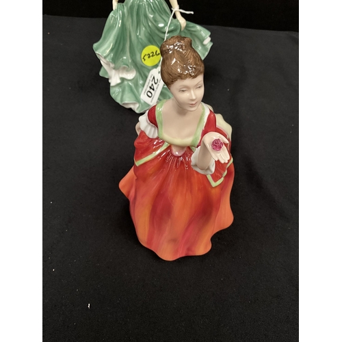 240 - 2 ROYAL DOULTON FIGURES BEST WISHES, FLOWER OF LOVE AND  ROYAL WORCESTER FLORAL LADIES