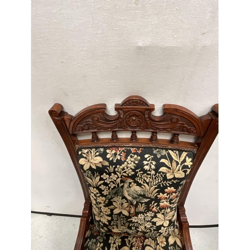 250 - EDWARDIAN MAHOGANY UPHOLSTERED NURSING CHIAR ON ORIGINAL BRASS CASTORS