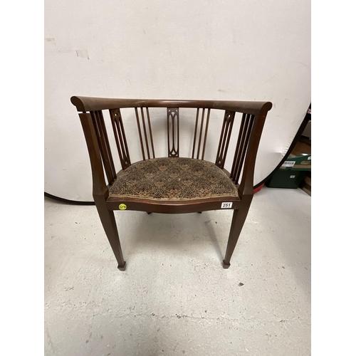 251 - EDWARDIAN MAHOGANY TUB CHAIR WITH UPHOLSTERED SEAT