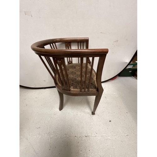 251 - EDWARDIAN MAHOGANY TUB CHAIR WITH UPHOLSTERED SEAT