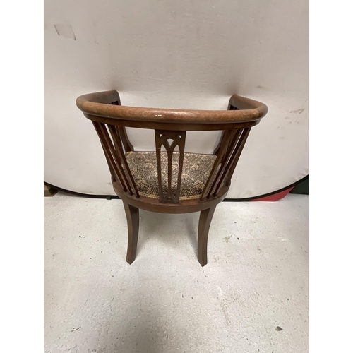 251 - EDWARDIAN MAHOGANY TUB CHAIR WITH UPHOLSTERED SEAT