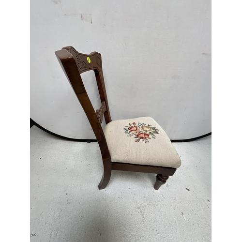 254 - VICTORIAN MAHOGANY LOW CHAIR WITH UPHOLSTERED SEAT