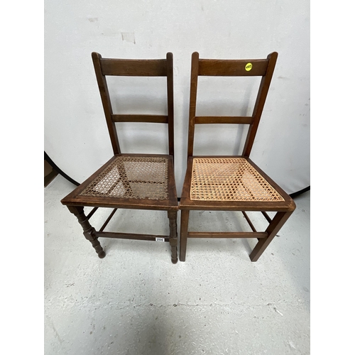 256 - 2 OAK VINTAGE BEDROOM CHAIRS WITH BERGERE STYLE SEATS