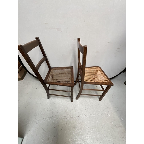 256 - 2 OAK VINTAGE BEDROOM CHAIRS WITH BERGERE STYLE SEATS