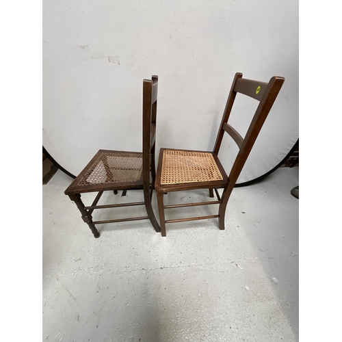 256 - 2 OAK VINTAGE BEDROOM CHAIRS WITH BERGERE STYLE SEATS