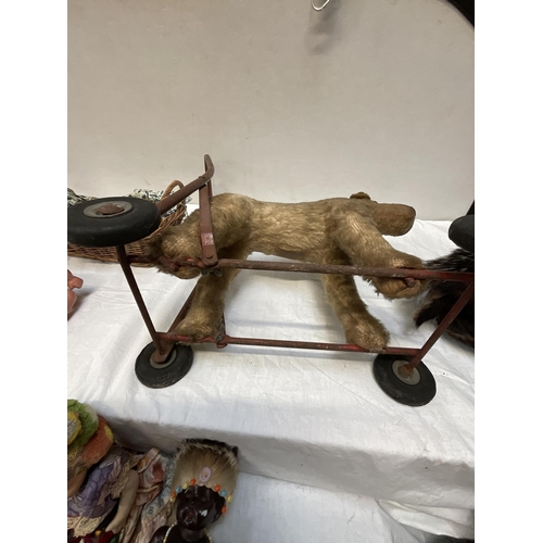 271 - *******lot withdrawn by vendor******2 BOXES OF FUR STOALS, OLD DOLLS , TEDDY BEAR PUSH A LONG DOG (I... 