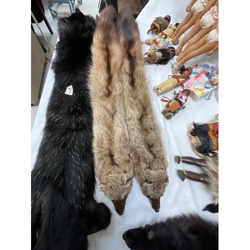 271 - *******lot withdrawn by vendor******2 BOXES OF FUR STOALS, OLD DOLLS , TEDDY BEAR PUSH A LONG DOG (I... 