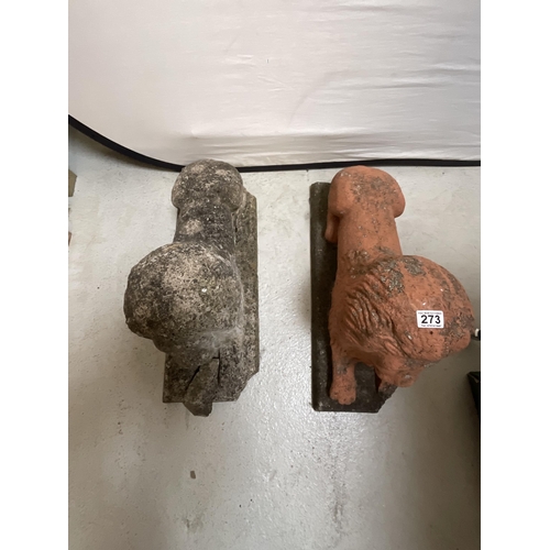 273 - PAIR OF CONCRETE GARDEN LION STATUES A/F H14