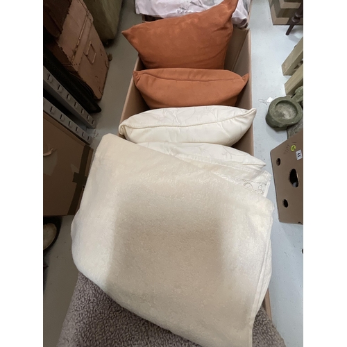 297 - 5 BOXES OF LINEN TO INCLUDE PILLOWS CUSHIONS TOWELS ETC