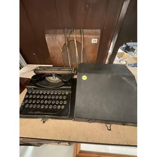 316 - VINTAGE TYPEWRITER AND ART DECO WALNUT VENEERED SPEAKER