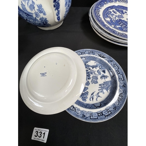 331 - BOX OF BLUE/WHITE CHINA TO INCLUDE WILLOW PATTERN ,MINTON ETC - SOME A/F