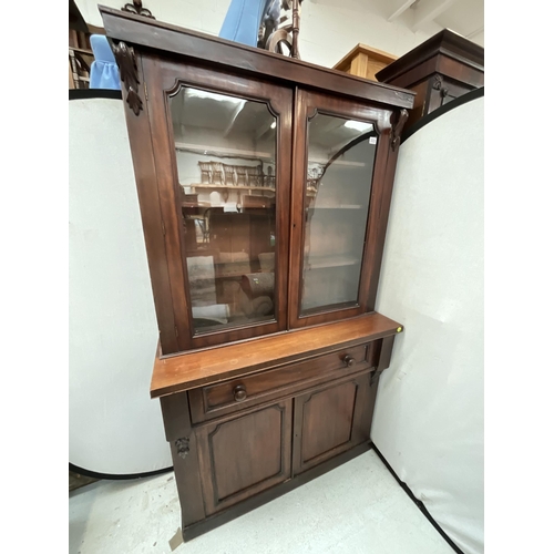 333 - VICTORAIN MAHOGANY SECRETAIRE BOOKCASE WITH 2 GLASS DOORS TO TOP CENTRAL FITTED DRAWER AND 2 TO BASE... 