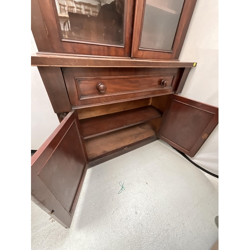 333 - VICTORAIN MAHOGANY SECRETAIRE BOOKCASE WITH 2 GLASS DOORS TO TOP CENTRAL FITTED DRAWER AND 2 TO BASE... 