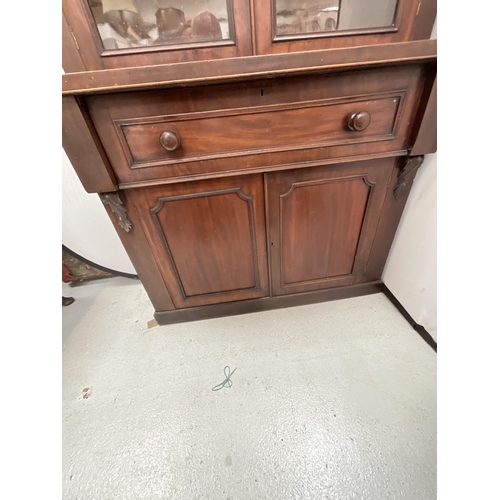 333 - VICTORAIN MAHOGANY SECRETAIRE BOOKCASE WITH 2 GLASS DOORS TO TOP CENTRAL FITTED DRAWER AND 2 TO BASE... 