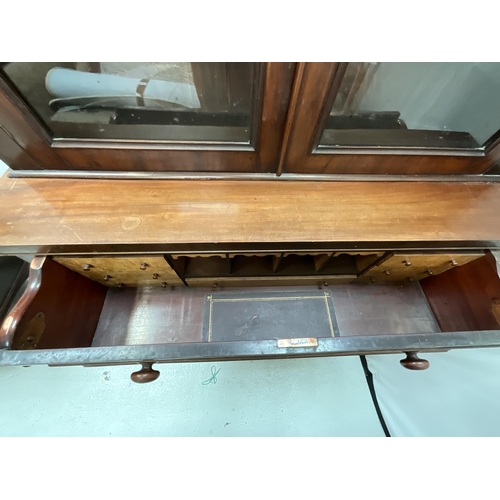 333 - VICTORAIN MAHOGANY SECRETAIRE BOOKCASE WITH 2 GLASS DOORS TO TOP CENTRAL FITTED DRAWER AND 2 TO BASE... 