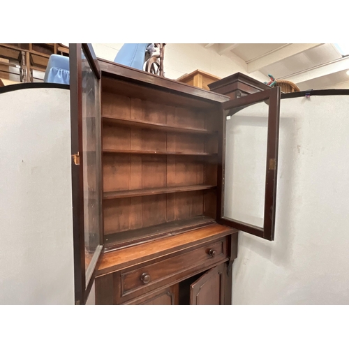 333 - VICTORAIN MAHOGANY SECRETAIRE BOOKCASE WITH 2 GLASS DOORS TO TOP CENTRAL FITTED DRAWER AND 2 TO BASE... 