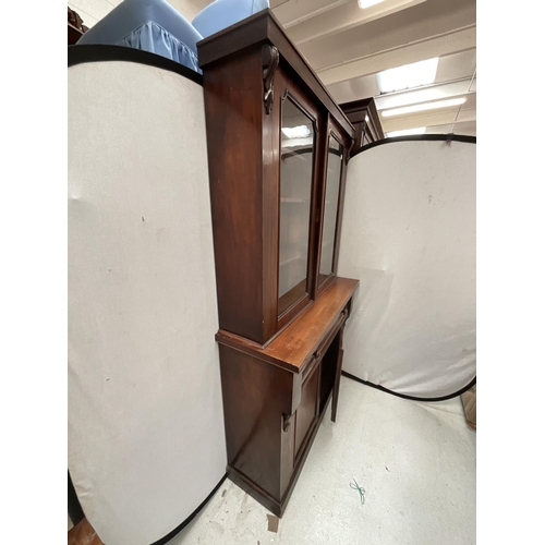 333 - VICTORAIN MAHOGANY SECRETAIRE BOOKCASE WITH 2 GLASS DOORS TO TOP CENTRAL FITTED DRAWER AND 2 TO BASE... 