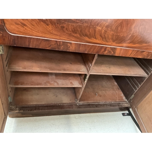 334 - VICTORAIN MAHOGANY SECRETAIRE BOOKCASE WITH 2 GLASS DOORS TO TOP CENTRAL FITTED DRAWER AND 2 DOORS T... 