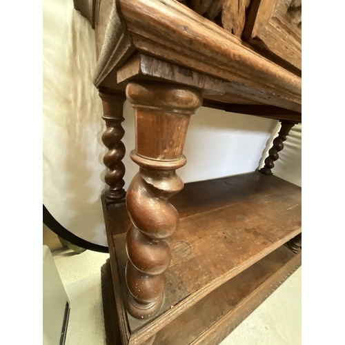 348 - *******lot withdrawn by vendor******VICTORAIN OAK DUMB WAITER WITH 2 CARVED DRAWERS OVER OPEN SHELVE... 