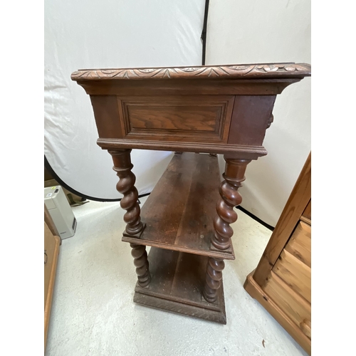 348 - *******lot withdrawn by vendor******VICTORAIN OAK DUMB WAITER WITH 2 CARVED DRAWERS OVER OPEN SHELVE... 