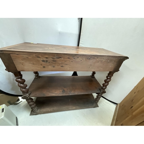 348 - *******lot withdrawn by vendor******VICTORAIN OAK DUMB WAITER WITH 2 CARVED DRAWERS OVER OPEN SHELVE... 