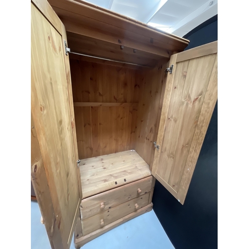 355 - MODERN PINE WARDROBE WITH 2 DRAWERS TO BASE H72