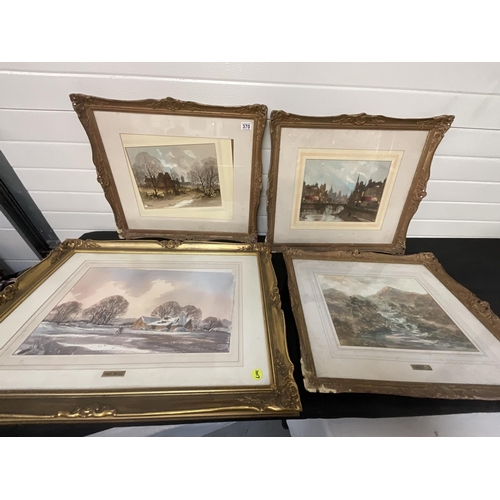 370 - 4 GILT FRAMED WATERCOLOURS - COUNTRY/RIVER SCENES - LARGEST 24