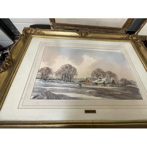 370 - 4 GILT FRAMED WATERCOLOURS - COUNTRY/RIVER SCENES - LARGEST 24