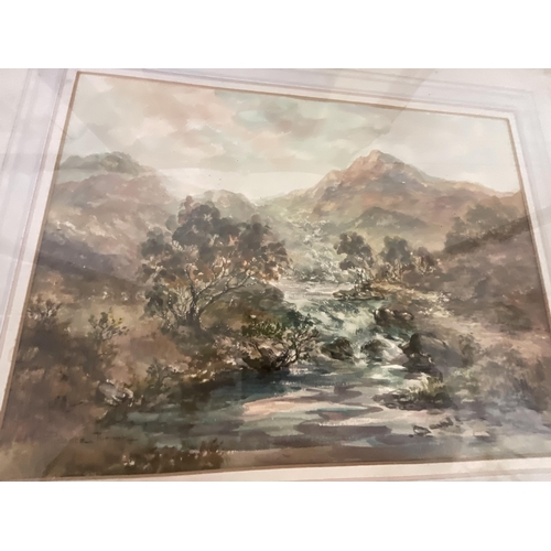 370 - 4 GILT FRAMED WATERCOLOURS - COUNTRY/RIVER SCENES - LARGEST 24