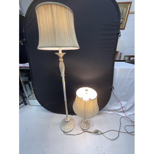 378 - MODERN STANDARD LAMP AND MATCHING TABLE LAMP COMPLETE WITH SHADES H58