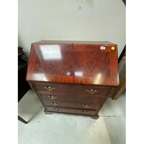 385 - GOOD QUALITY REPRODUCTION BUREAU WITH FITTED INTERIOR AND 4 DRAWERS TO BASE H41