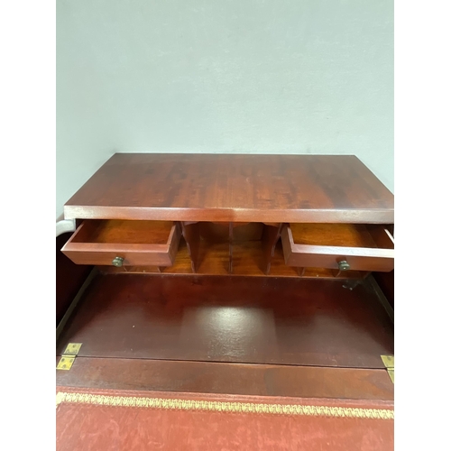 388 - GOOD QUALITY MAHOGANY BUREAU WITH FITTED INTERIOR AND 3 DRAWERS ON BALL AND CLAW LEGS H42