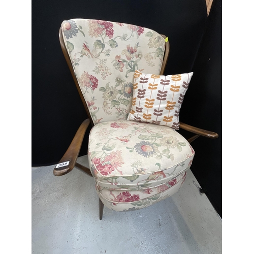 395 - VINTAGE BADGED ERCOL ARMCHAIR WITH CUSHIONS H41