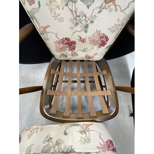 395 - VINTAGE BADGED ERCOL ARMCHAIR WITH CUSHIONS H41