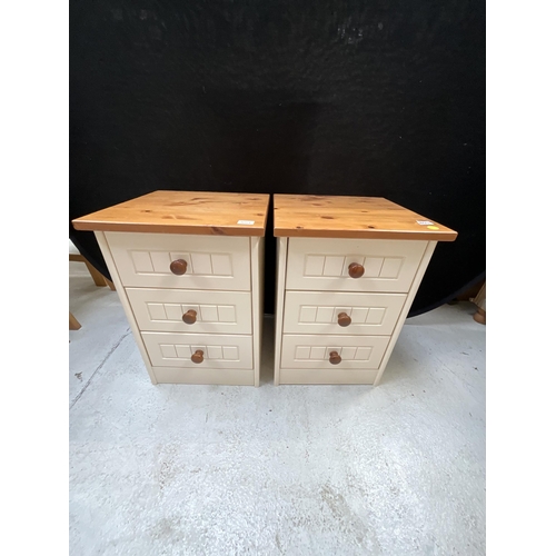 403 - PAIR MODERN PAINTED PINE 3 DRAWER BEDSIDE CHESTS H24.5