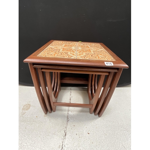 416 - VINTAGE BADGED G PLAN TEAK NEST OF 3 TABLES -LARGEST WITH TILED TOP H20