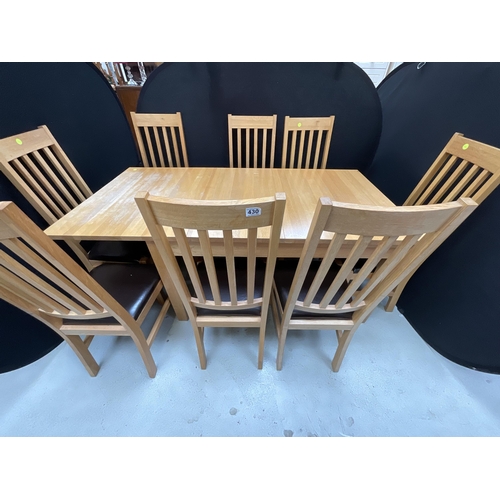 430 - MODERN LIGHT OAK EXTENDING DINING TABLE AND 8 MATCHING CHAIRS H30