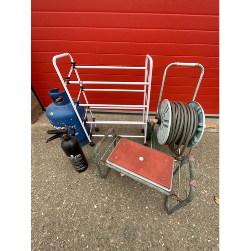 433 - HOSE ON REEL,TROLLEY,SHOE RACK ETC