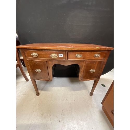 446 - EDWARDIAN MAHOGANY KNEEHOLE BOW FRONT DESK H29