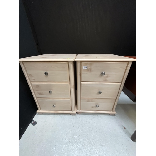 449 - MODERN PAIR OF 3 DRAWER BEDSIDE CHESTS H28