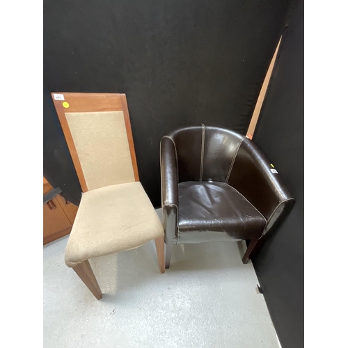 450 - MODERN LEATHER TUB CHAIR AND DINING CHAIR