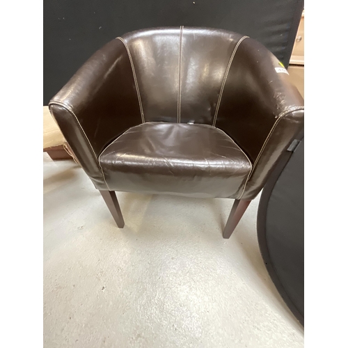 450 - MODERN LEATHER TUB CHAIR AND DINING CHAIR