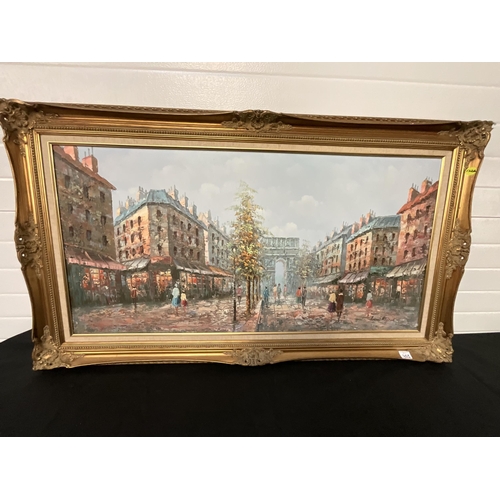 453 - LARGE GILT FRAMED MODERN OILS ON CANVAS - PARIS SCENE 56