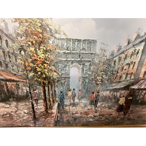 453 - LARGE GILT FRAMED MODERN OILS ON CANVAS - PARIS SCENE 56