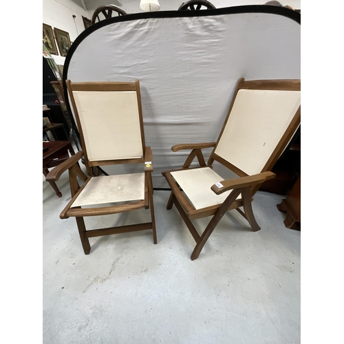 454 - PAIR OF TEAK FOLDING GARDEN CHAIRS - BADGED ROYAL CRAFT