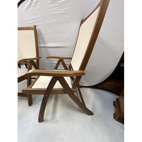 454 - PAIR OF TEAK FOLDING GARDEN CHAIRS - BADGED ROYAL CRAFT