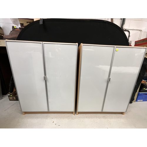 461 - PAIR OF MODERN IKEA BEECH EFFECT 2 DOOR CABINETS H42