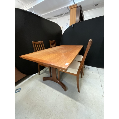 463 - BADGED G PLAN DINING TABLE AND 4 MATCHING CHAIRS H28